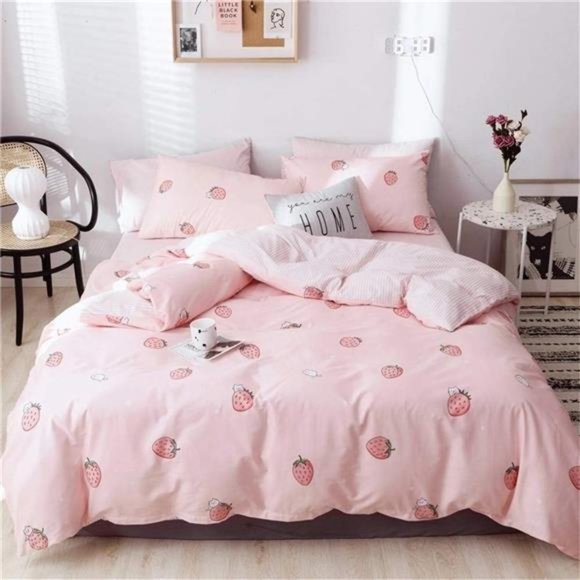 Girls Duvet Cover Twin Size,Strawberry Fruit Duvet Cover Set,Soft